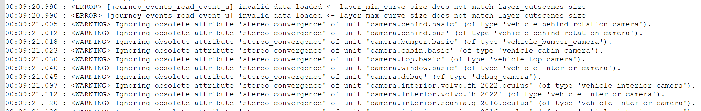 ETS2 game log showing mod errors